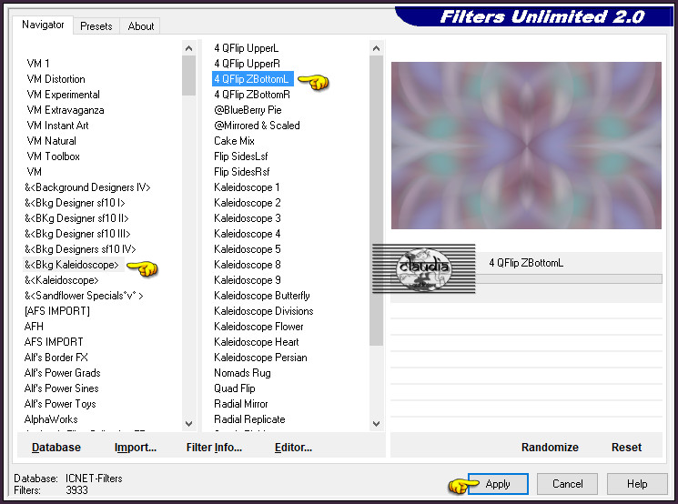 Effecten - Insteekfilters - <I.C.NET Software> - Filters Unlimited 2.0 - &<Bkg Kaleidoscope> - 1 QFlip ZBottomL