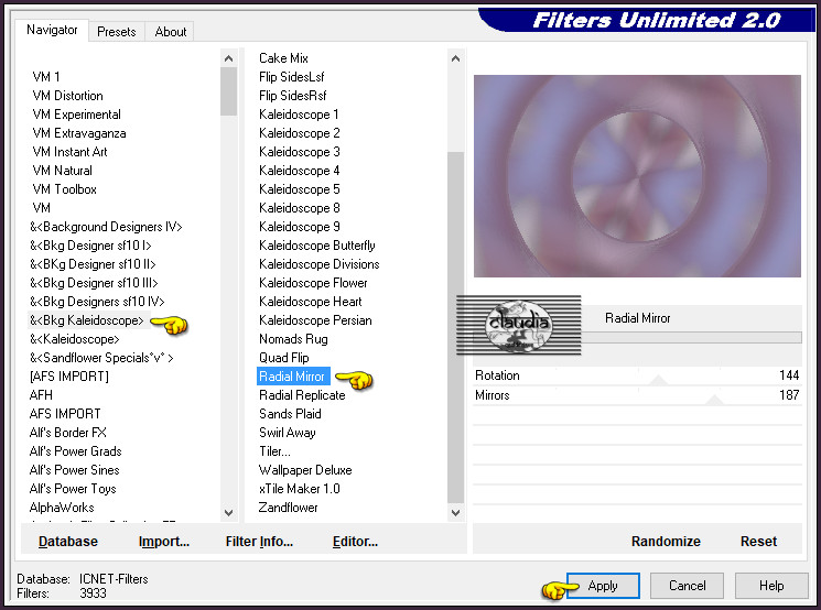 Effecten - Insteekfilters - <I.C.NET Software> - Filters Unlimited 2.0 - &<Bkg Kaleidoscope> - Radial Mirror 
