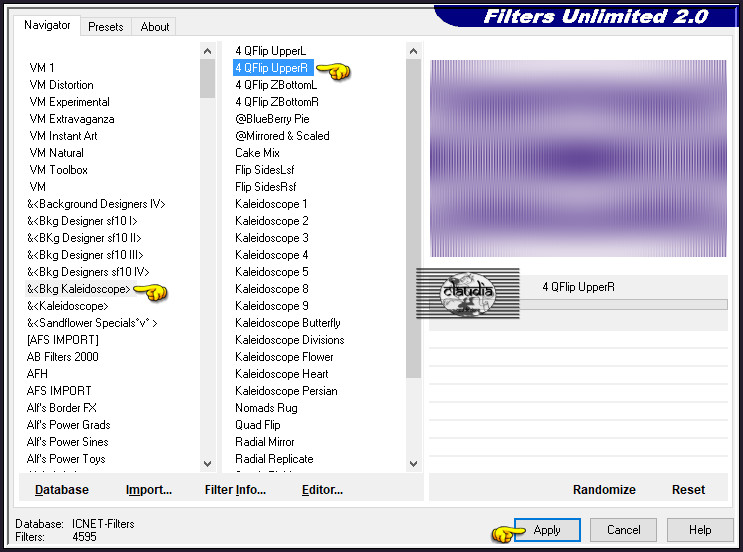 Effecten - Insteekfilters - <I.C.NET Software> - Filters Unlimited 2.0 - &<BKg Kaleidoscope> - 4 QFlip UpperR