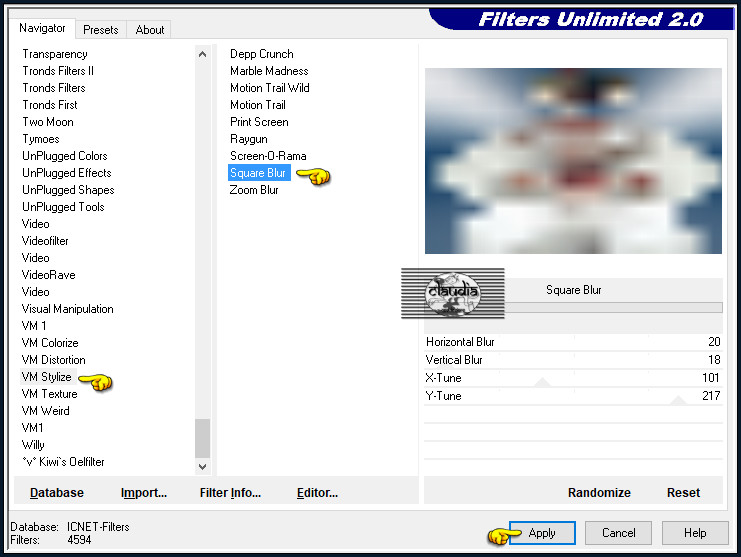 Effecten - Insteekfilters - <I.C.NET Software> - Filters Unlimited 2.0 - VM Stylize - Square Blur
