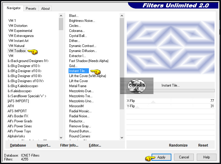 Effecten - Insteekfilters - <I.C.NET Software> - Filters Unlimited 2.0 - VM Toolbox - Instant Tile