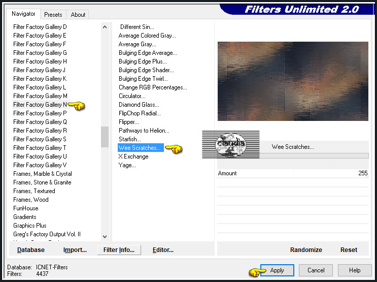 Effecten - Insteekfilters - <I.C.NET Software> - Filters Unlimited 2.0 - Filter Factory Gallery N - Wee Scratches