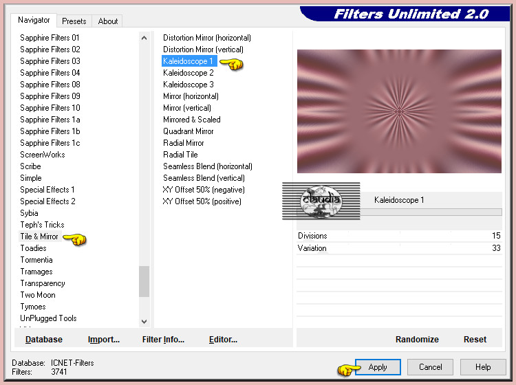 Effecten - Insteekfilters - <I.C.NET Software> - Filters Unlimited 2.0 - Tile & Mirror - Kaleidoscope 1