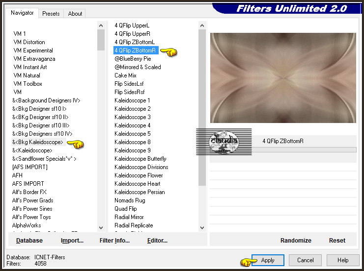 Effecten - Insteekfilters - <I.C.NET Software> - Filters Unlimited 2.0 - &<Bkg Kaleidoscope> - 4 QFlip ZBottomR