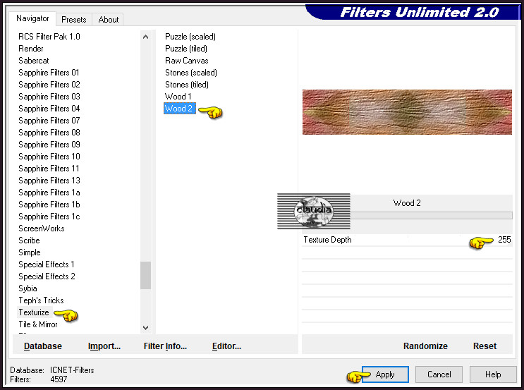 Effecten - Insteekfilters - <I.C.NET Software> - Filters Unlimited 2.0 - Texturize - Wood 2