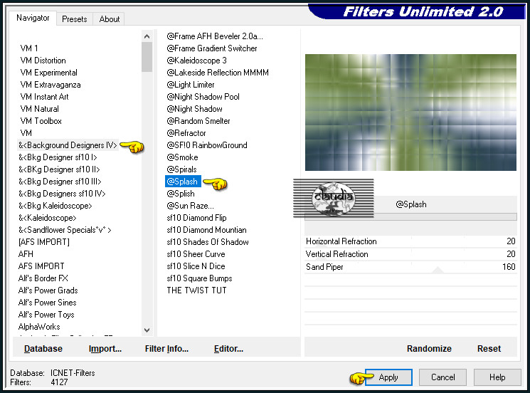 Effecten - Insteekfilters - <I.C.NET Software> - Filters Unlimited 2.0 - &<Background Designers IV> - @Splash