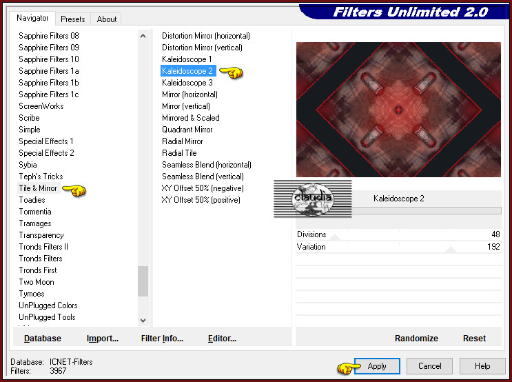 Effecten - Insteekfilters - <I.C.NET Software> - Filters Unlimited 2.0 - Tile & Mirror - Kaleidoscope 2
