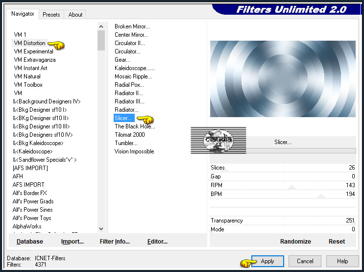 Effecten - Insteekfilters - <I.C.NET Software> - Filters Unlimited 2.0 - VM Distortion - Slicer