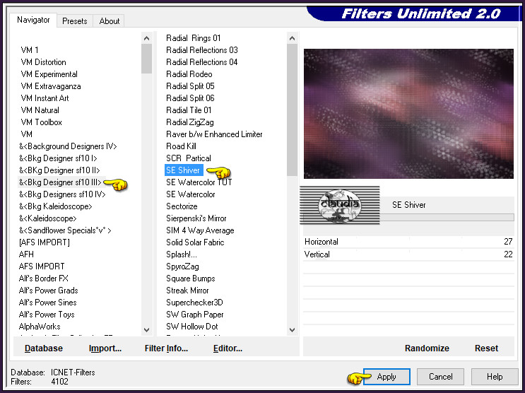 Effecten - Insteekfilters - <I.C.NET Software> - Filters Unlimited 2.0 - &<Bkg Designer sf10 III> - SE Shiver