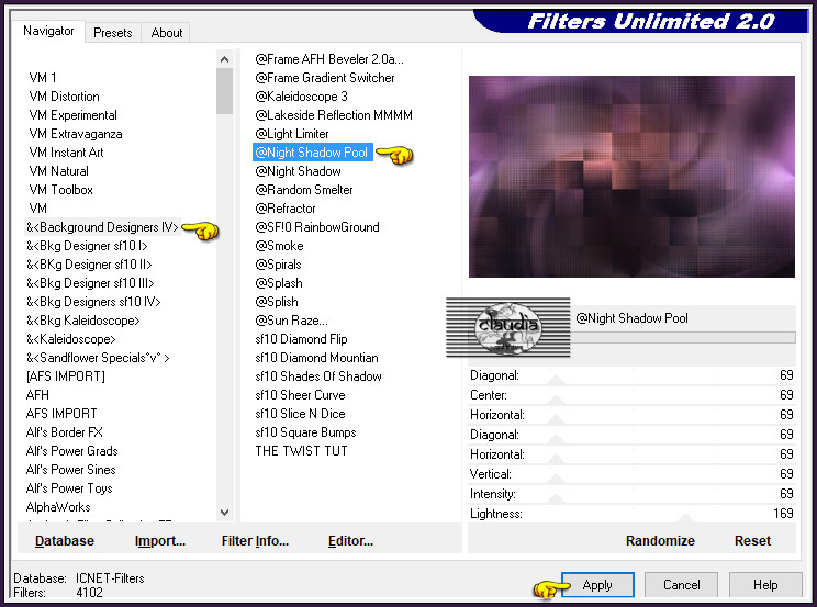 Effecten - Insteekfilters - <I.C.NET Software> - Filters Unlimited 2.0 - &<Background Designers IV> @Night Shadow Pool 