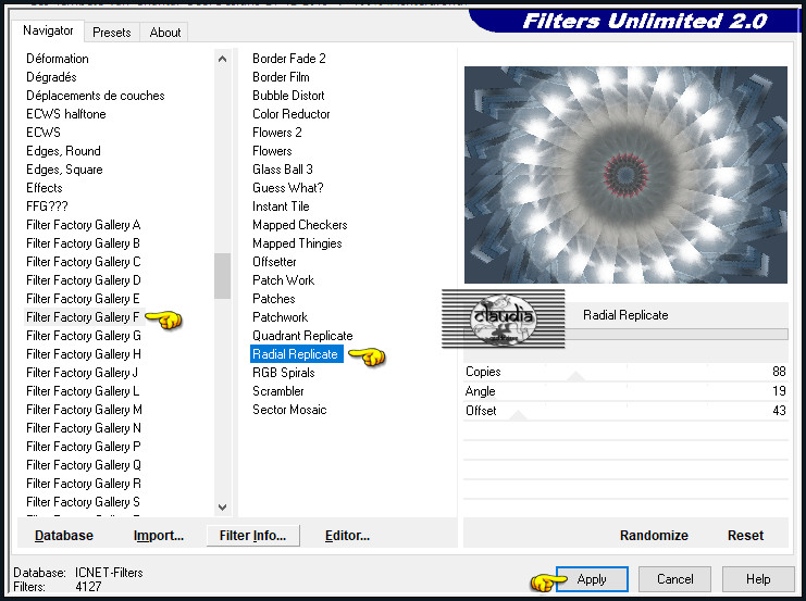 Effecten - Insteekfilters - <I.C.NET Software> - Filters Unlimited 2.0 - Filter Factory Gallery F - Radial Replicate