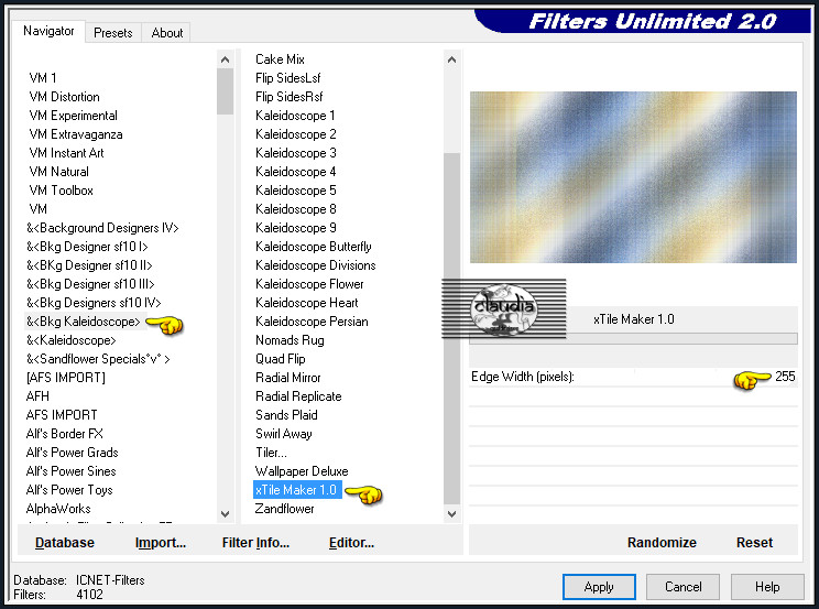 Effecten - Insteekfilters - <I.C.NET Software> - Filters Unlimited 2.0 - &<Bkg Kaleidoscope> - xTile Maker 1.0