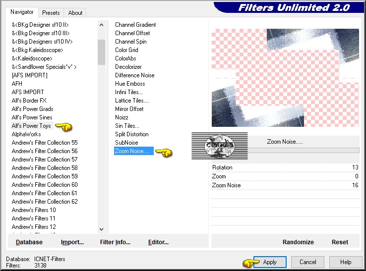 Effecten - Insteekfilters - <I.C.NET Software> - Filters Unlimited 2.0 - Alf's Power Toys - Zoom Noise