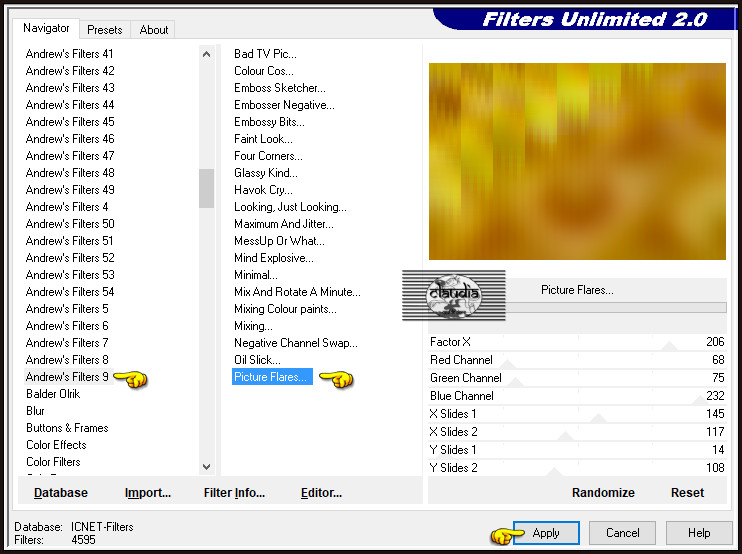 Effecten - Insteekfilters - <I.C.NET Software> - Filters Unlimited 2.0 - Andrew's Filters 9 - Picture Flares