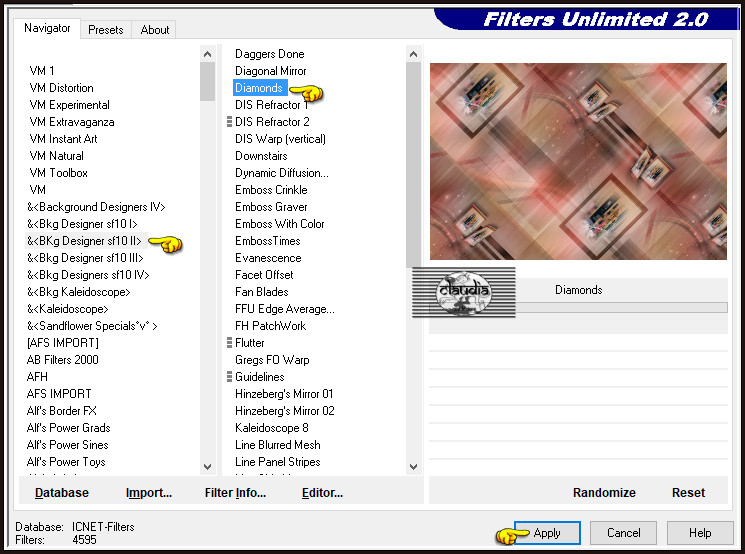 Effecten - Insteekfilters - <I.C.NET Software> - Filters Unlimited 2.0 - &<BKg Designer sf10 II> - Diamonds
