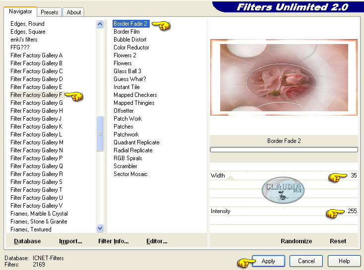 Instellingen filter Filter Factory Gallery F - Border Fade 2