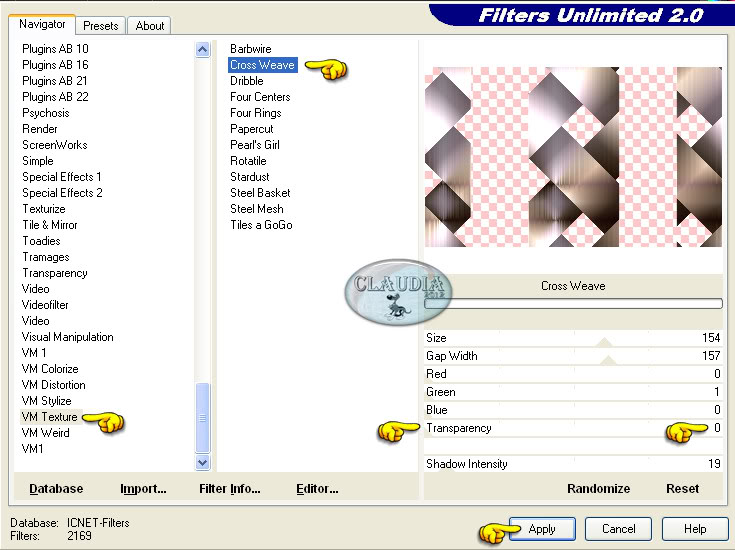 Instellingen filter VM Texture - Cross Weave