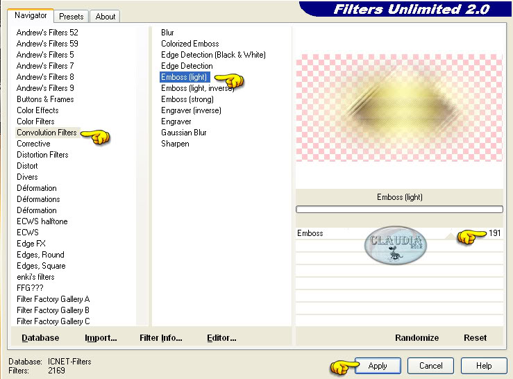 Instellingen filter Convolution Filters - Emboss (light)