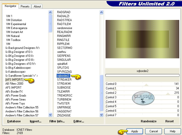 Instellingen filter [AFS IMPORT] - sqborder 2