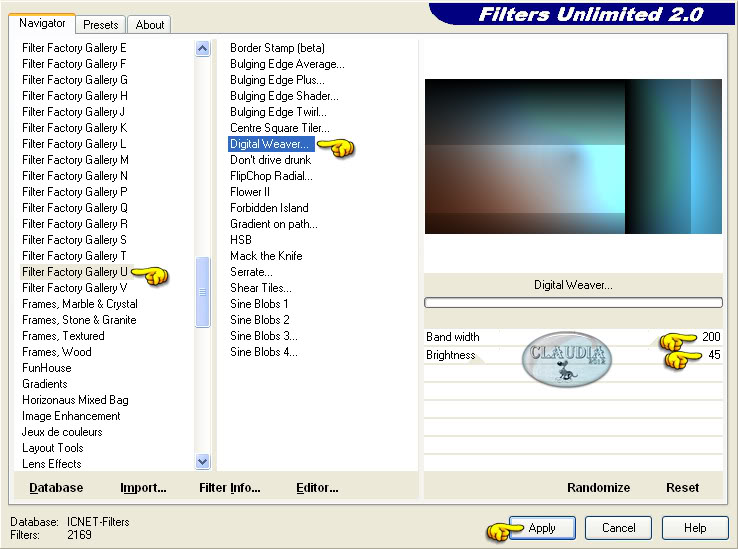 Instellingen filter Filter Factory Gallery U - Digital Weaver