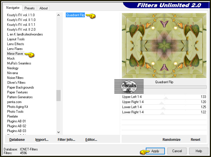 Effecten - Insteekfilters - <I.C.NET Software> - Filters Unlimited 2.0 - MirrorRave - Quadrant Flip