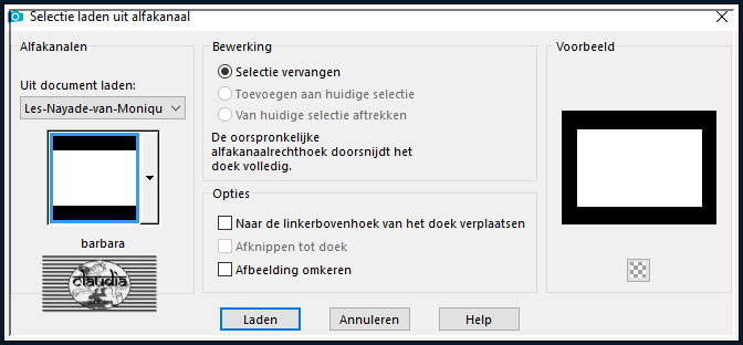 Selecties - Selectie laden/opslaan - Selectie laden uit alfkanaal : barbara