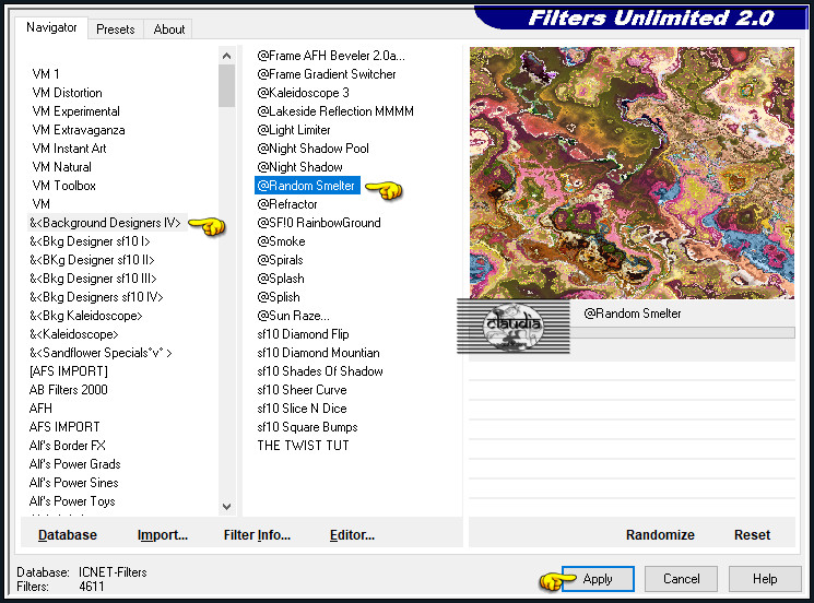 Effecten - Insteekfilters - <I.C.NET Software> - Filters Unlimited 2.0 - &<Background Designers IV> - @Random Smelter :