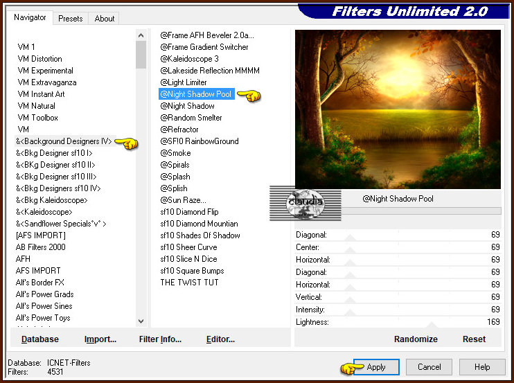 Effecten - Insteekfilters - <I.C.NET Software> - Filters Unlimited 2.0 -&<Background Designers IV> - @Night Shadow Pool