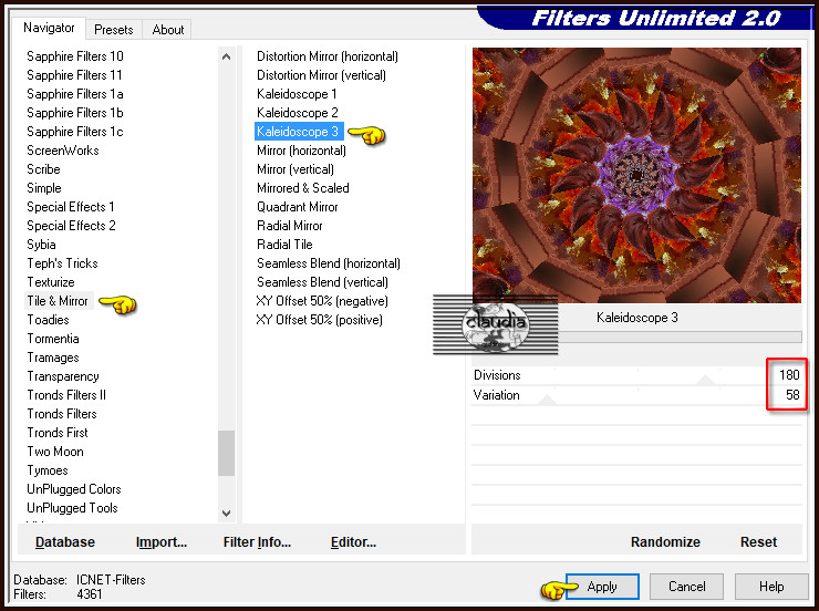 Effecten - Insteekfilters - <I.C.NET Software> - Filters Unlimited 2.0 - Tile & Mirror - Kaleidoscope 3 
