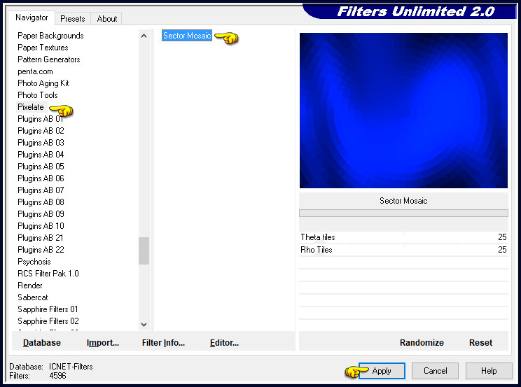 Effecten - Insteekfilters - <I.C.NET Software> - Filters Unlimited 2.0 - Pixelate - Sector Mosaic