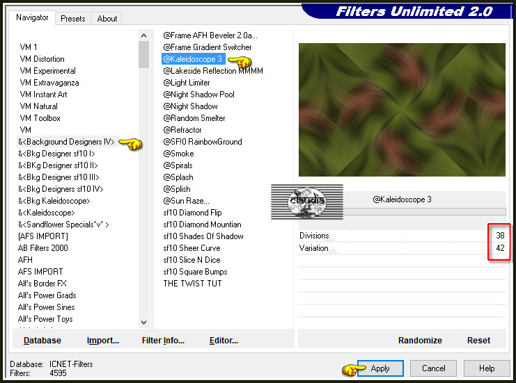 Effecten - Insteekfilters - <I.C.NET Software> - Filters Unlimited 2.0 - &<Background Designers IV> - @Kaleidoscope 3