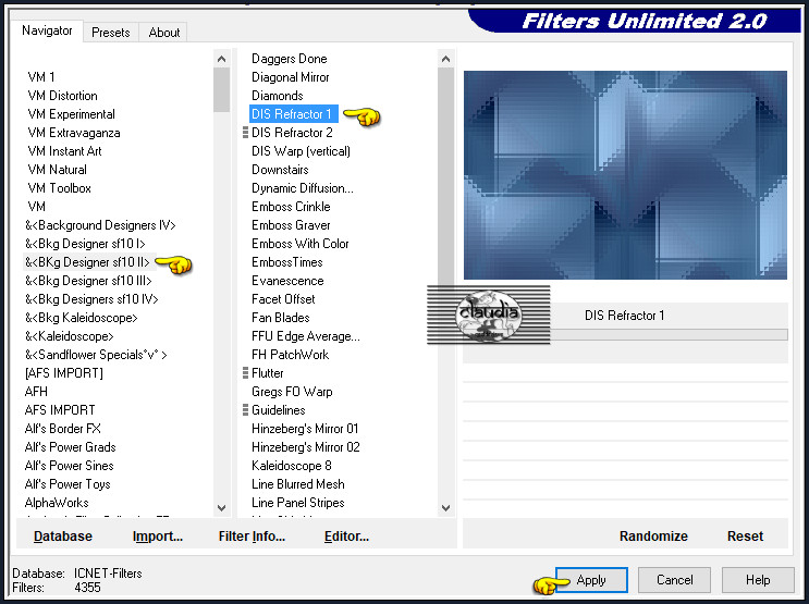 Effecten - Insteekfilters - <I.C.NET Software> - Filters Unlimited 2.0 -&<BKg Designers sf10 II> - DIS Refractor 1