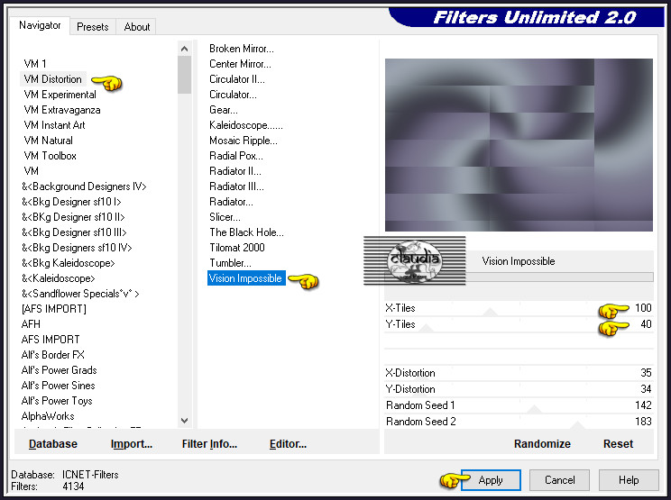 Effecten - Insteekfilters - <I.C.NET Software> - Filters Unlimited 2.0 - VM Distortion - Vision Impossible 