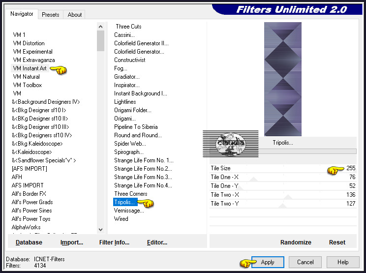 Effecten - Insteekfilters - <I.C.NET Software> - Filters Unlimited 2.0 - VM Instant Art - Tripolis