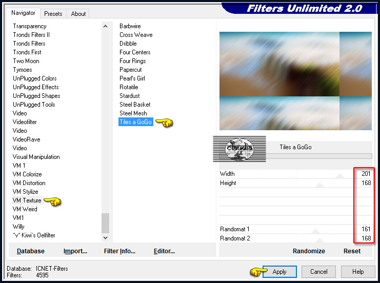 Effecten - Insteekfilters - <I.C.NET Software> - Filters Unlimited 2.0 - VM Texture - Tiles a GoGo