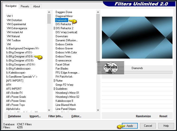 Effecten - Insteekfilters - <I.C.NET Software> - Filters Unlimited 2.0 - &<BKg Designers sf10 II> - Diamonds