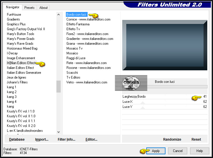 Effecten - Insteekfilters - <I.C.NET Software> - Filters Unlimited 2.0 - It@lians Editors Effect - Bordo con luci 
