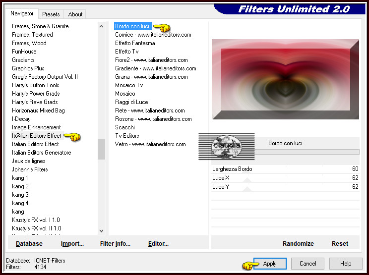 Effecten - Insteekfilters - <I.C.NET Software> - Filters Unlimited 2.0 - It@lian Editors Effect - Bordo con luci