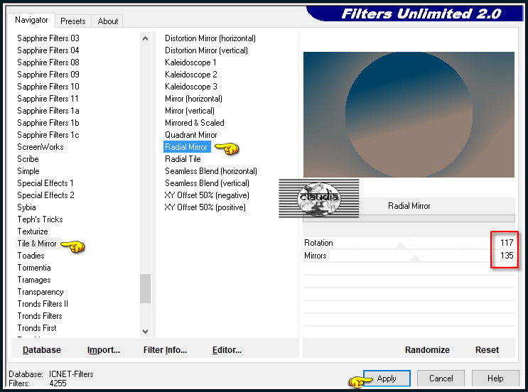 Effecten - Insteekfilters - <I.C.NET Software> - Filters Unlimited 2.0 - Tile & Mirror - Radial Mirror