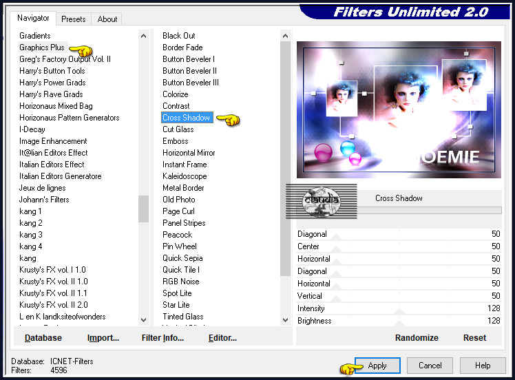 Effecten - Insteekfilters - <I.C.NET Software> - Filters Unlimited 2.0 - Graphics Plus - Cross Shadow
