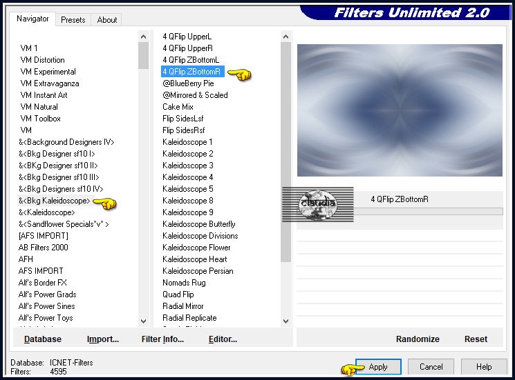 Effecten - Insteekfilters - <I.C.NET Software> - Filters Unlimited 2.0 - &<BKg Kaleidoscope> - 4 QFlip ZBottomR