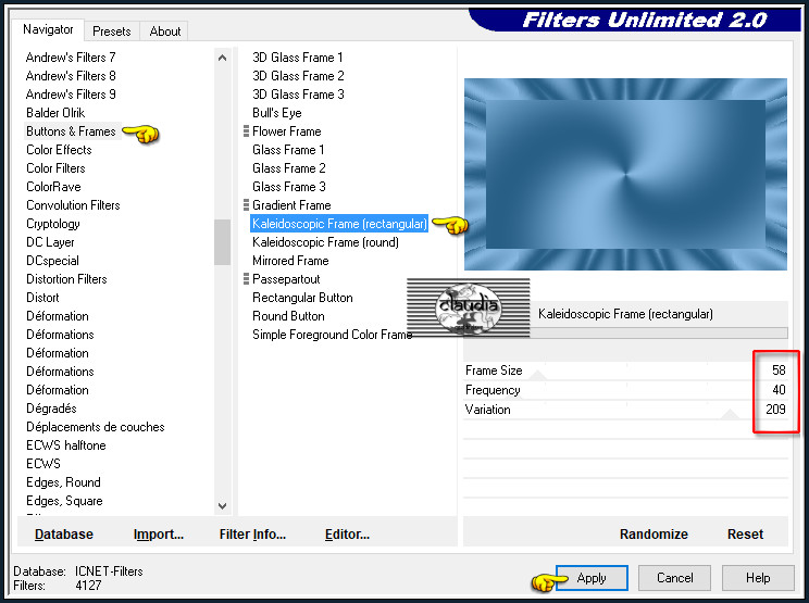 Effecten - Insteekfilters - <I.C.NET Software> - Filters Unlimited 2.0 - Buttons & Frames - Kaleidoscope Frame (rectangular)