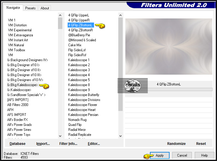 Effecten - Insteekfilters - <I.C.NET Software> - Filters Unlimited 2.0 - &<BKg Kaleidoscope> - 4 QFlip ZBottomL