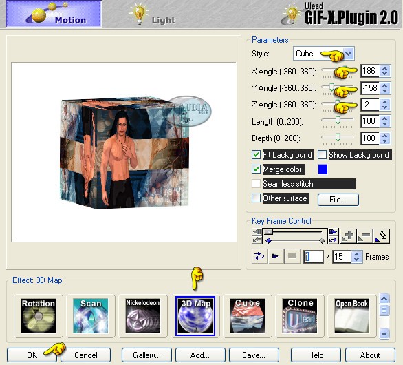 Instellingen filter Ulead Effects - GIF-X 2.0