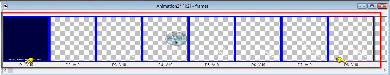 Met de SHIFT-toets ingedrukt klik je vervolgens op de frames F:2 tot en met F:8