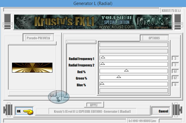 Instellingen filter Krusty's FX Vol. II 1.1 - Generator L (Radial)