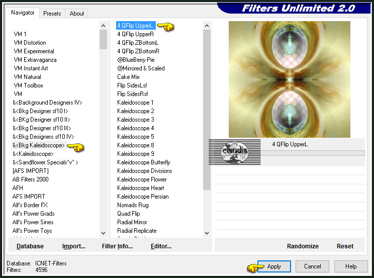 Effecten - Insteekfilters - <I.C.NET Software> - Filters Unlimited 2.0 - &<BKg Kaleidoscope> - 4 QFlip UpperL