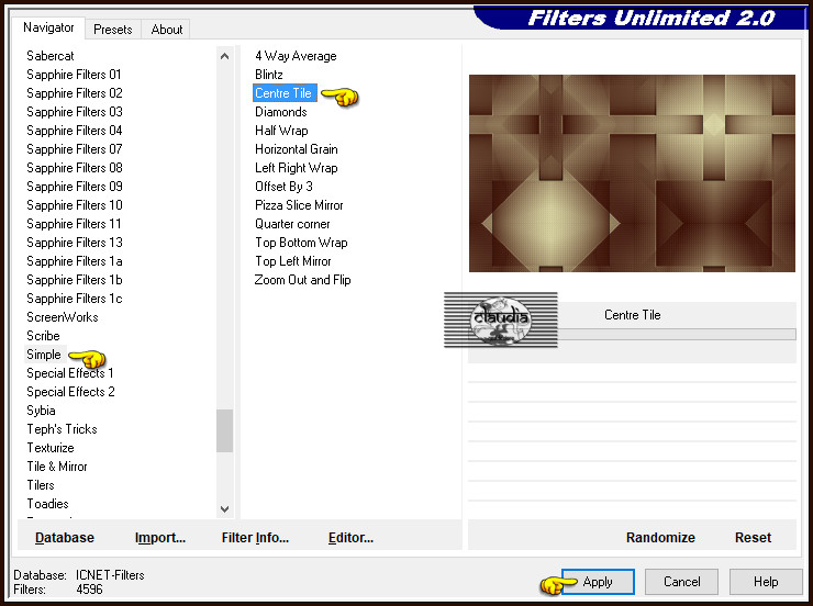Effecten - Insteekfilters - <I.C.NET Software> - Filters Unlimited 2.0 - Simple - Centre Tile