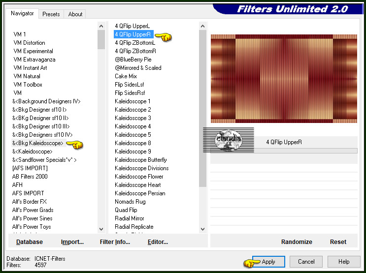 Effecten - Insteekfilters - <I.C.NET Software> - Filters Unlimited 2.0 - &<Bkg Kaleidoscope> - 4 QFlip UpperR