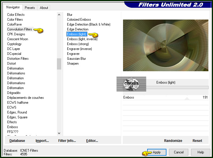 Effecten - Insteekfilters - <I.C.NET Software> - Filters Unlimited 2.0 - Convolution Filters - Emboss (light)